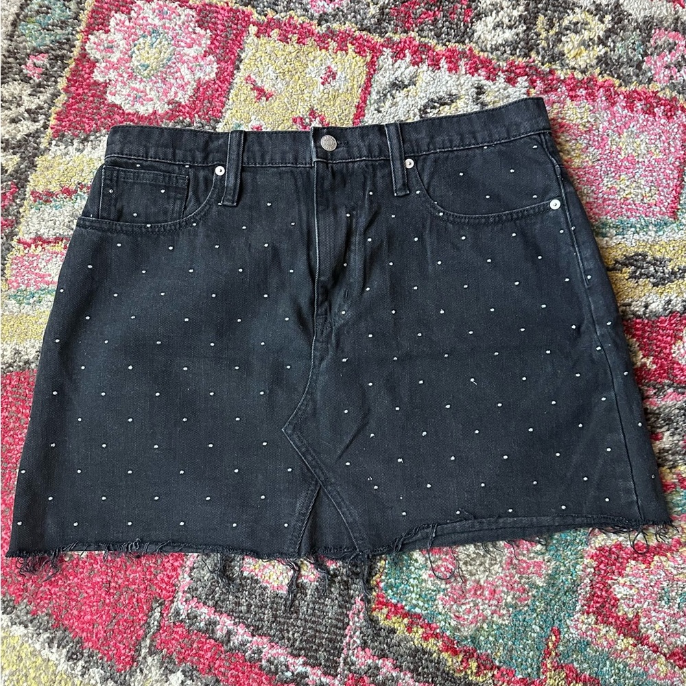 Madewell Rigid Denim A-Line Mini Skirt: Metallic Dots Edition, size 32